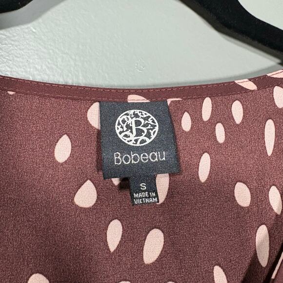 Bobeau Women's Dark Purple & Pink Polka Dot Blouse - Size Small - Tunic Length - Picture 4 of 6